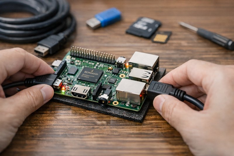 Quick start guide - Banana Pi board being set up with cables connected for first-time setup